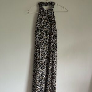 Sadie & Sage Silky Floral Open Back Halter Jumpsuit